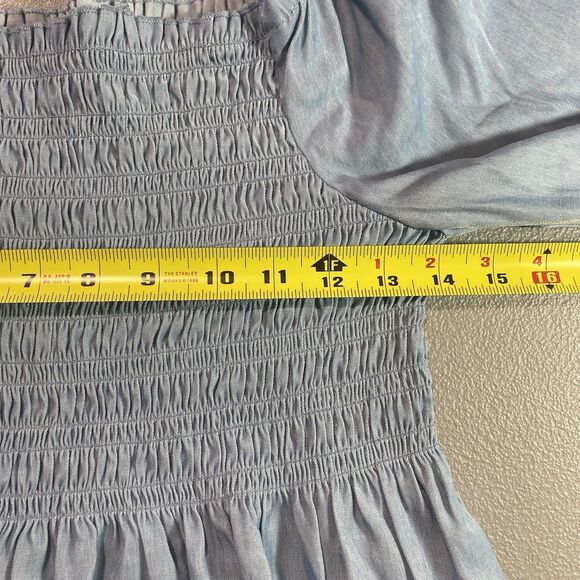 CANDIES Blouse Smocked Long Sleeve Off Shoulder Shimmer Top Womens L Light Blue - Picture 5 of 12